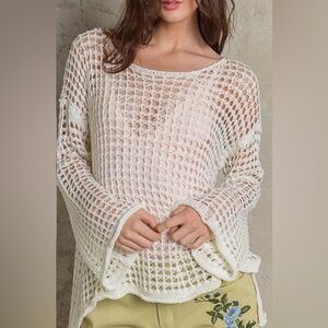 POL bell sleeve crochet sweater